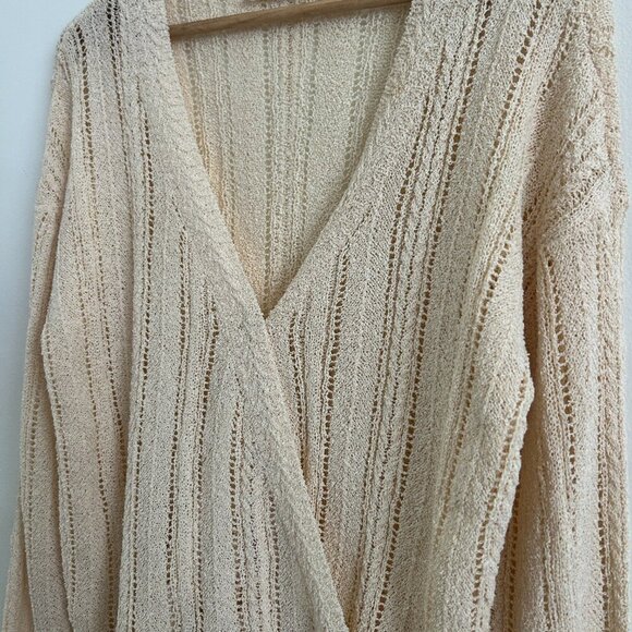 ASTR The Label Open-Knit Cream Lightweight Faux Wrap Sweater - Large - Picture 3 of 9